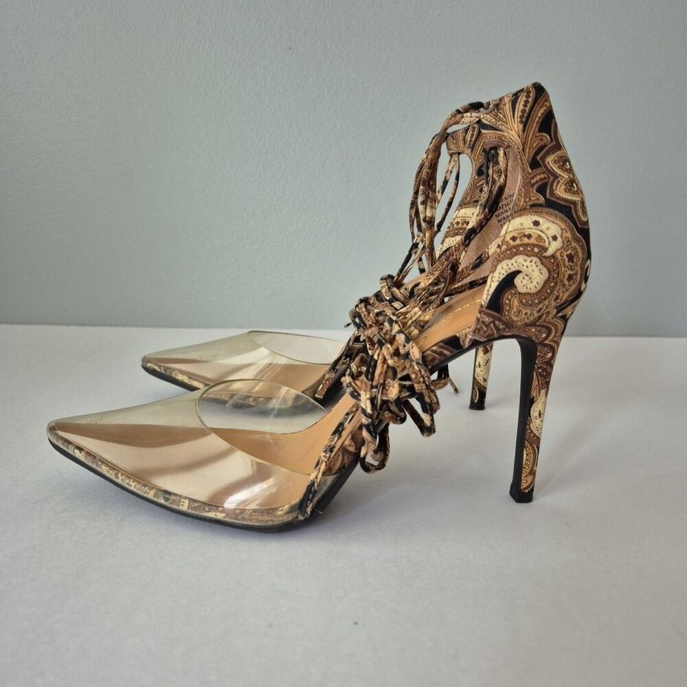 Jessica Simpson Brown Black Paisley Hemmie Wrap Around Calf High Heels Womens 6M